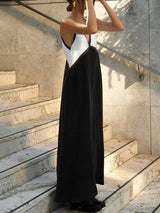 V Neck Contrast Color Maxi Dress