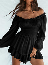 Waist Ruffle Off Shoulder Layered Mini Romper