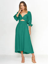 Latern Sleeve Reversible Maxi Dress