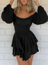 Waist Ruffle Off Shoulder Layered Mini Romper