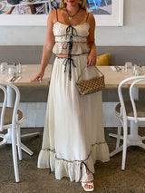 Ruched Crop Top &  Maxi Skirt Two Piece Set