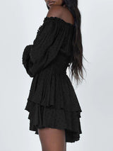 Waist Ruffle Off Shoulder Layered Mini Romper