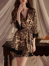 Kafiloe Floral Print Satin Lace Nightgown