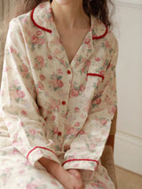Rose Print Long Sleeve Cotton Pajama Set
