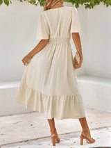 V Neck Ruffle Sleeve Solid Color Maxi Dress