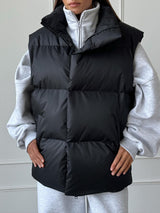 Lapel Solid Color Puffer Vest Jacket