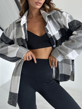 Color Block Lapel Plaid Long Sleeve Shirt