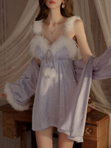 Kafiloe Starry Feather Trim Cami Nightgown