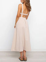 Backless Hollow Out Solid Color Maxi Dress