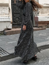 Puff Sleeve V Neck Polka Dot Maxi Dress