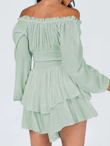 Waist Ruffle Off Shoulder Layered Mini Romper