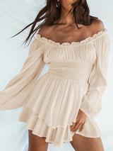 Waist Ruffle Off Shoulder Layered Mini Romper