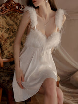 Kafiloe Starry Feather Trim Cami Nightgown