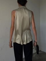 Sleeveless Satin Lapel Shirts