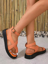 Cross Strap Ankle Buckle Platform Sandals