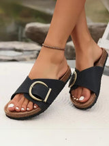 Buckle Solid Color Beach Flat Slippers