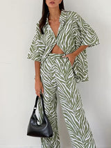 Zebra Print Satin Shirt Set