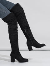 Solid Color Pleated Over Knee Boots