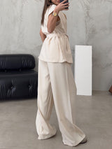 Sleeveless Tie Up Cardigan & Long Pant Set