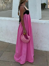 Pink Backless Bow Tie Maxi Dress