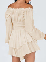 Waist Ruffle Off Shoulder Layered Mini Romper