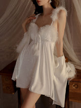 Kafiloe Starry Feather Trim Cami Nightgown