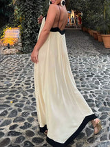 V Neck Bicolor Camisole Maxi Dress