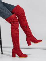 Solid Color Pleated Over Knee Boots