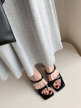 Square Toe Solid Color Block Sandals