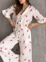 Ruffled Sleeves Print Pajama Set