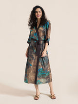 Kafiloe Floral Printed Long Kimono Robe