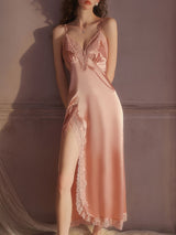 Kafiloe Lace Trim Backless Cami Nightgown