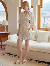 Short Sleeve Koala Pocket Printed Pajamas Set