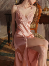 Kafiloe Lace Trim Backless Cami Nightgown