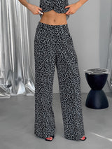 Leopard V Neck Vest & Long Pants Set