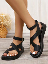 Cross Strap Ankle Buckle Platform Sandals