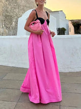 Pink Backless Bow Tie Maxi Dress