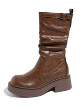 Solid Color Plarform Cowboy Mid-Calf Boots