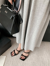 Square Toe Solid Color Block Sandals