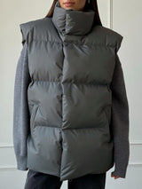 Lapel Solid Color Puffer Vest Jacket