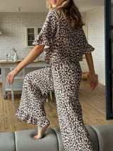 Ruffled Sleeves Print Pajama Set