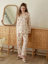 Rose Print Long Sleeve Cotton Pajama Set