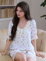 Padded Floral Short Sleeve Pajama Set