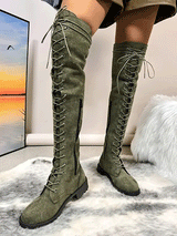 Suede Lace Up Long Boots