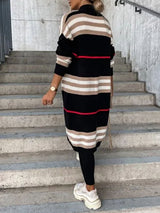 Striped Open Front Maxi Cardigan