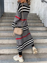 Striped Open Front Maxi Cardigan