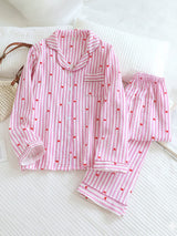Stripe Heart Print Cotton Pajama Set