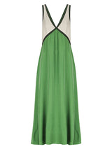 V Neck Contrast Color Maxi Dress