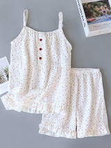 Small Flowers Sleeveless Pajama Set