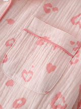 3Pcs Summer Pink Heart Print Pajamas Set